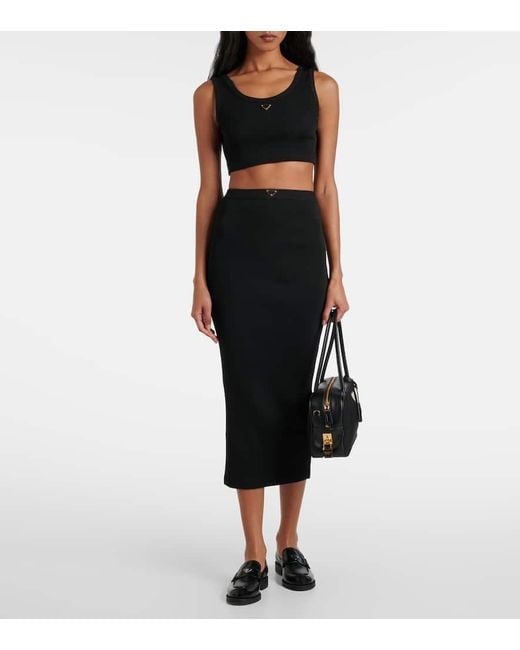 Prada Black Fitted Top With Ribbed Texture And Classic S