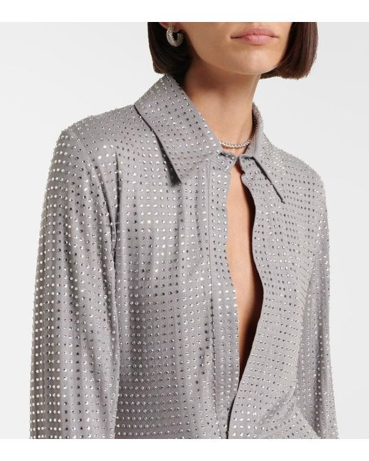 The Attico Gray Crystal-Embellished Jersey Shirt Dress