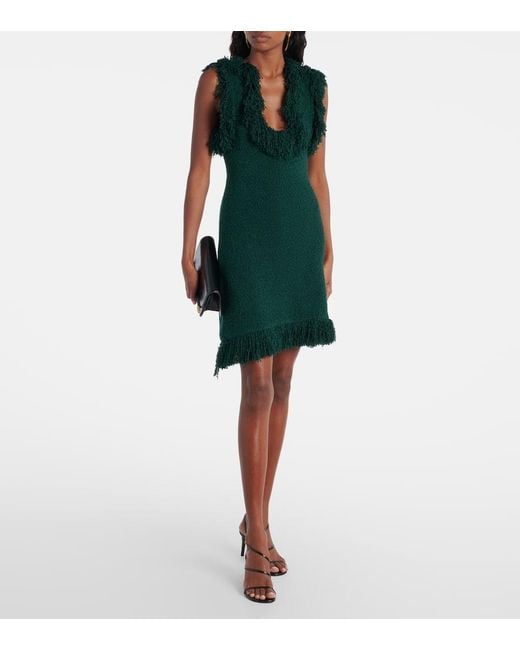 Ferragamo Green Fringed Silk-Blend Minidress
