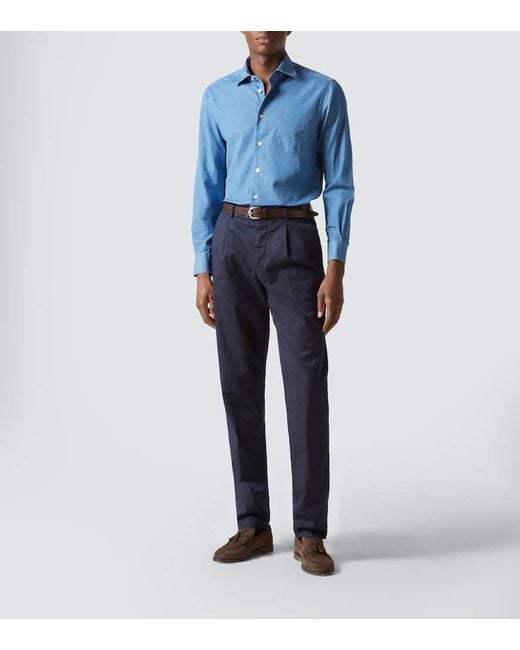 Kiton Blue Cotton Oxford Shirt for men
