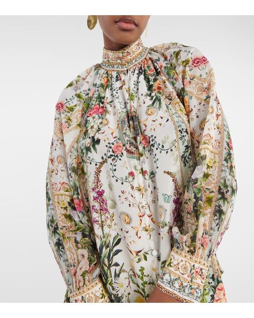 Blusa floral de crepe de seda Camilla de color Metallic