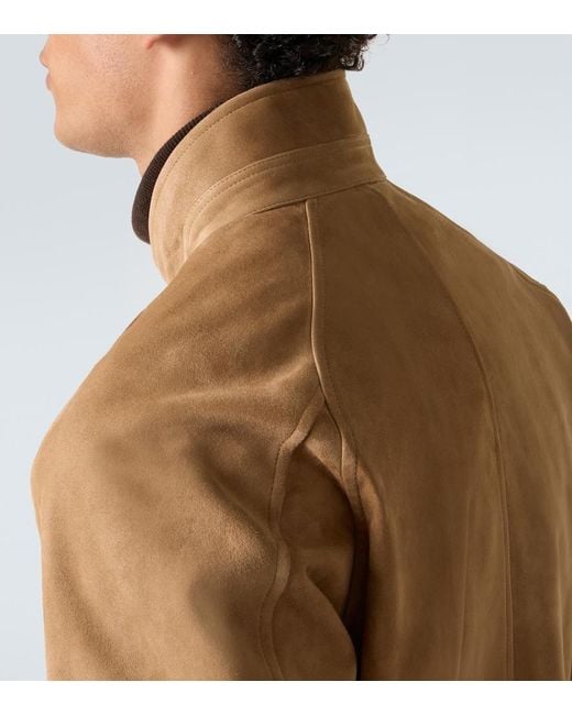 Loro Piana Brown Novak Suede Bomber Jacket for men