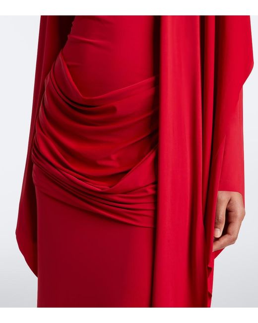 De La Vali Red Perisa Draped Jersey Maxi Dress