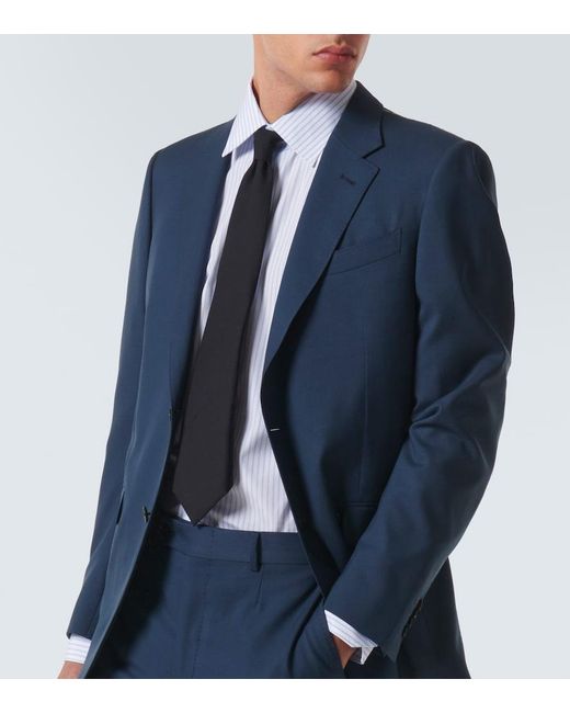 Zegna Blue Striped Cotton Oxford Shirt for men