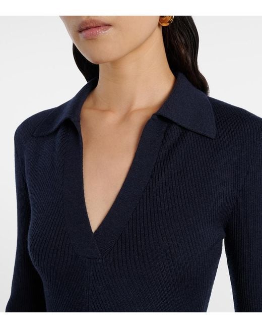 Emilia Wickstead Blue Austin Ribbed-Knit Wool Polo Sweater