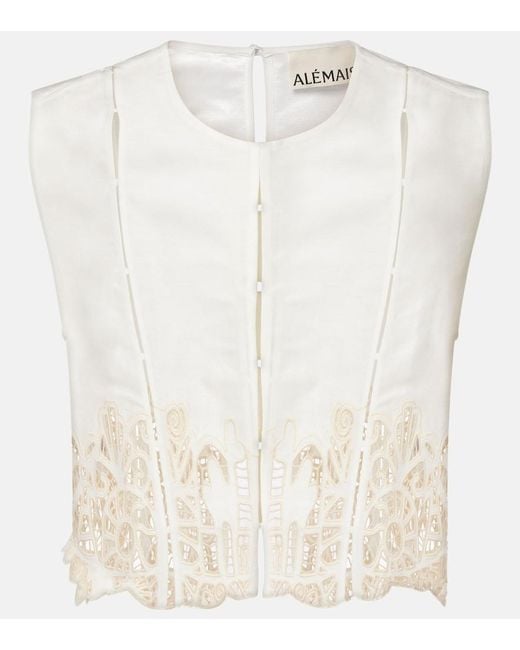 ALÉMAIS White Rosemary Embroidered Linen-Blend Top