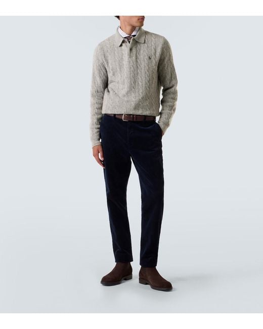 Polo Ralph Lauren Gray Cable-Knit Wool And Cashmere Polo Sweater for men