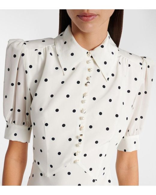 Alessandra Rich White Polka-Dot Silk Midi Dress