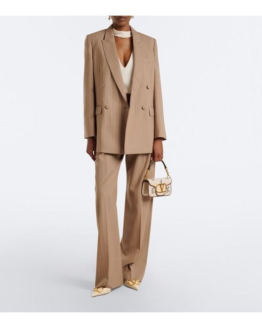 Valentino Brown Pinstripe Virgin Wool Double-Breasted Blazer