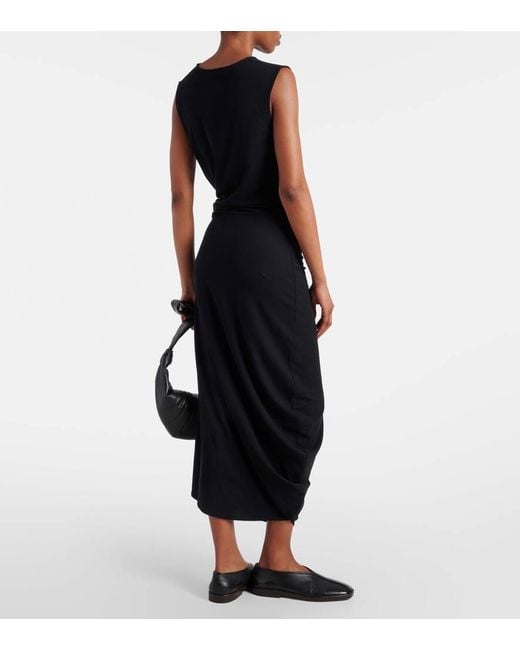 Lemaire Black Gathered Cotton Jersey Midi Dress