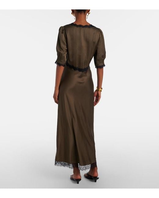 Rixo Brown Annina Lace-Trimmed Satin Midi Dress
