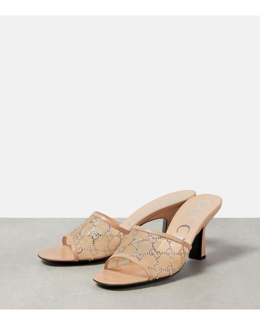 Gucci Pink GG Crystal Mesh & Leather Sandal