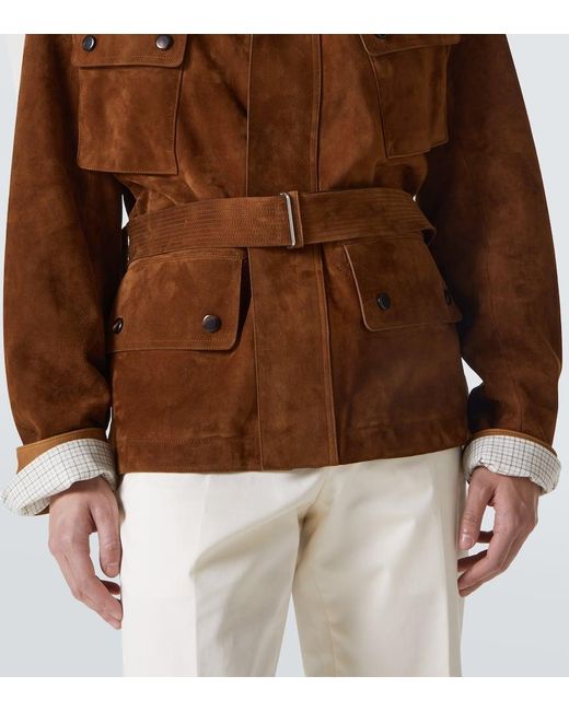 Dunhill Brown Belted Suede Field Jacket for men