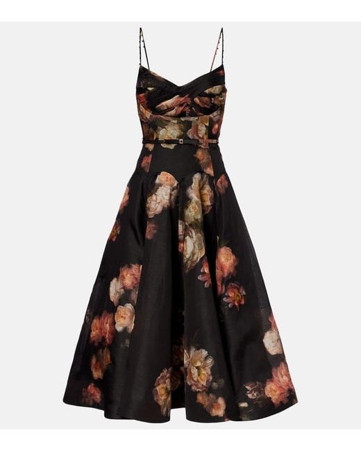 Zimmermann Black Hypnotic Linen And Silk Organza Midi Dress
