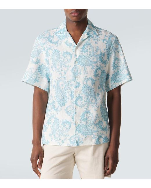 Etro Blue Paisley Linen Shirt for men