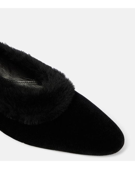 Totême Black Shearling-Edge Flannel Ballet Flats