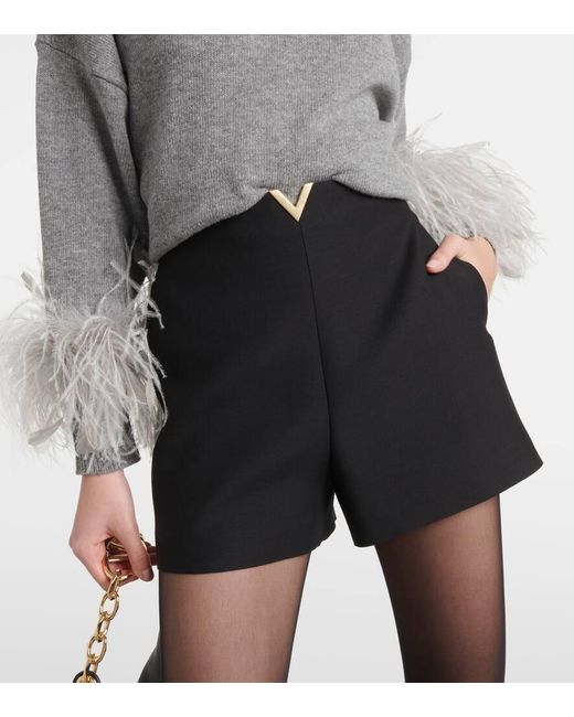 Valentino Black Vgold Crepe Couture Shorts