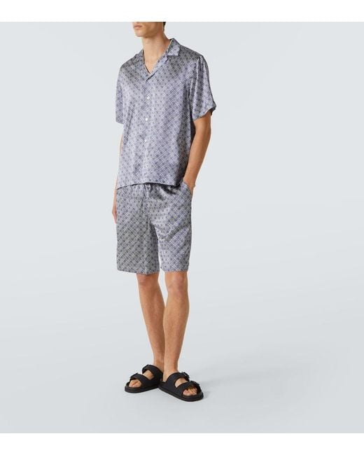 Frescobol Carioca Blue Roberto Printed Silk Bowling Shirt for men