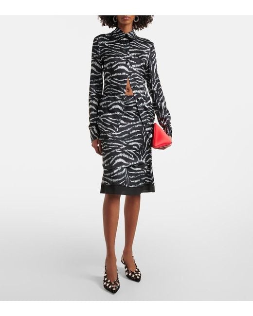 The Attico Black Zebra-Print Satin Shirt