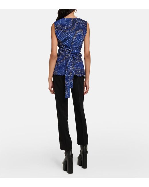 Altuzarra Blue Toppi Printed Silk Wrap-effect Top