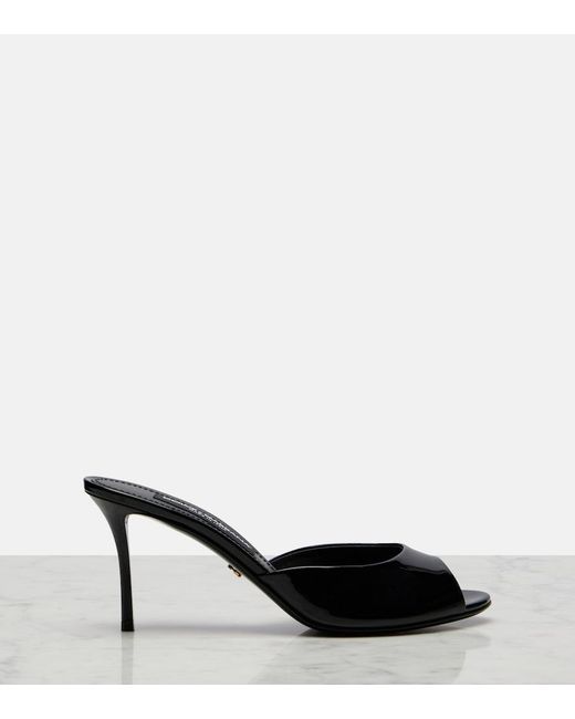Dolce & Gabbana Black Keira Patent Leather Mules