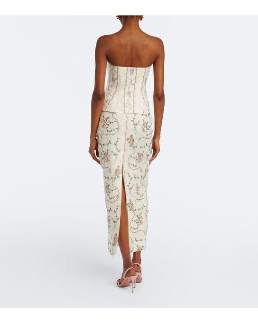 Agua Bendita Natural Lirica Floral Embroidered Linen Maxi Skirt