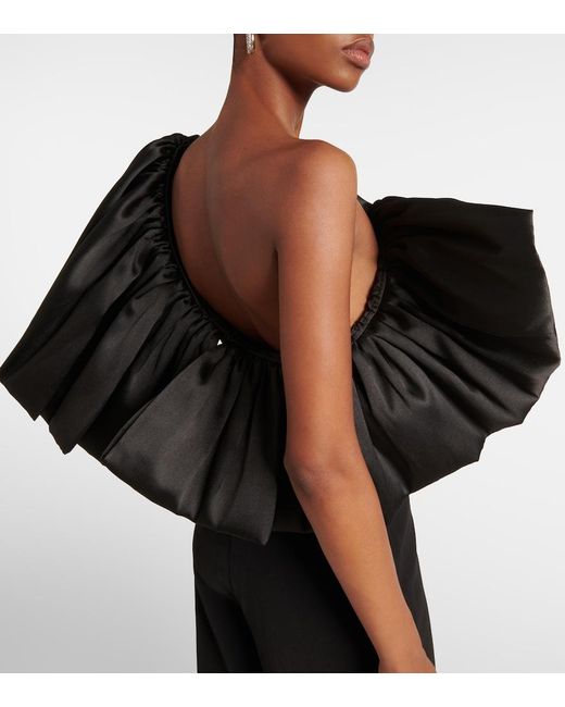 Solace London Black Perla Ruffled Satin-Trimmed Jumpsuit