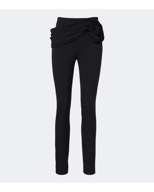 Carolina Herrera Black Floral-Applique Wool-Blend Leggings