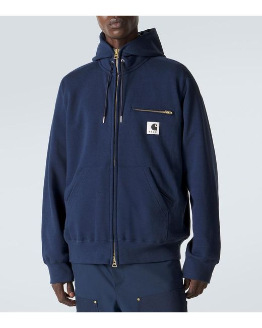 Sacai Blue X Carhartt Cotton Jersey Hoodie for men