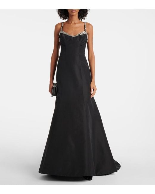 Monique Lhuillier Black Tumpet Embellished Silk Gown