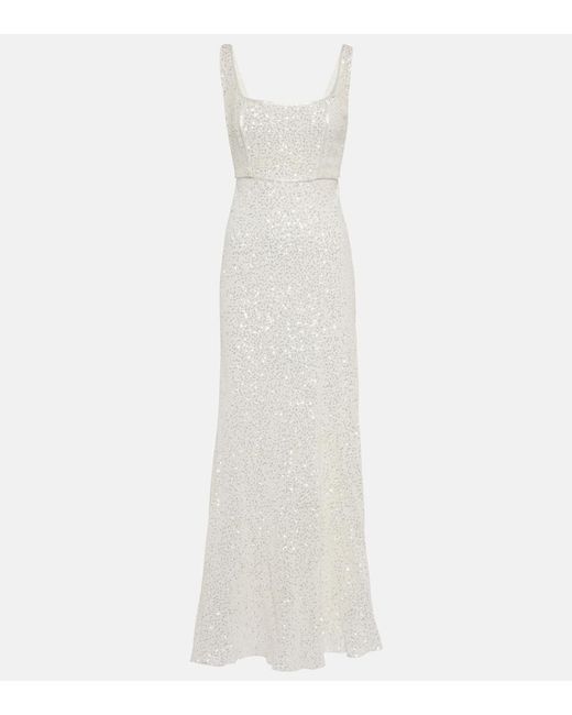 Rixo White Bridal Megan Sequined Maxi Dress