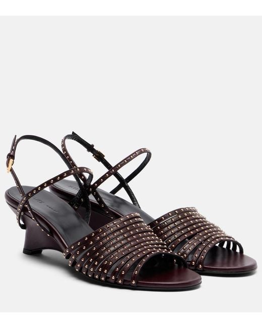 Khaite Black Drew 35 Studded Leather Wedge Sandals