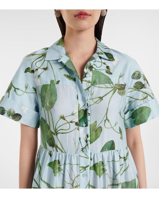 Erdem Green Tiered Floral Cotton Midi Dress