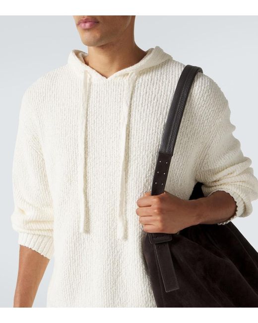 Commas White Knitted Cotton Hoodie for men