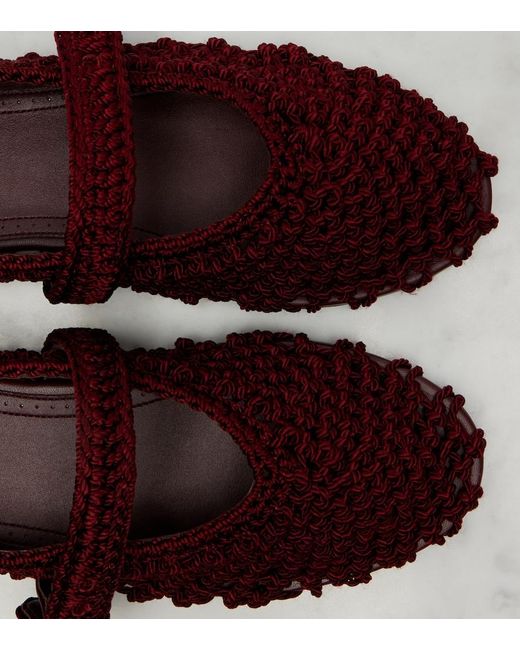 Alaïa Red Satin Cord Mary Jane Flats