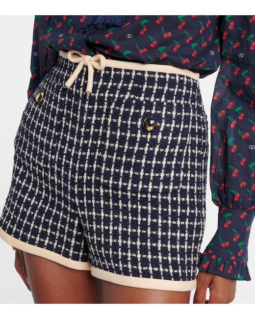 Valentino Black Vlogo Checked Wool-Blend Boucle Shorts