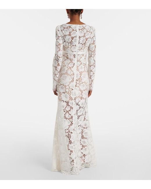 Self-Portrait White Bow-Detail Lace Maxi Dress