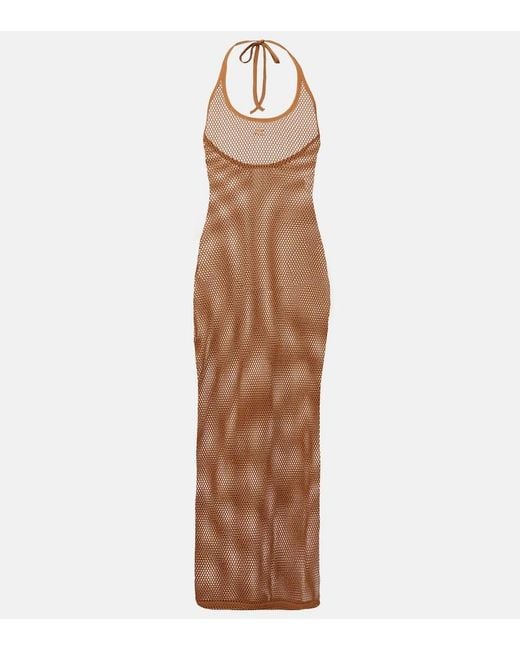 Courreges Brown Sheer Cotton Mesh Midi Dress
