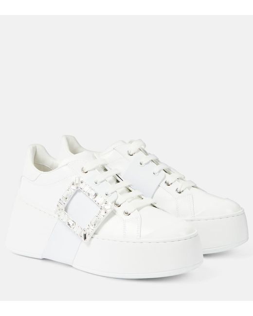 Roger Vivier Women's White Viv' Skate Leather Sneakers