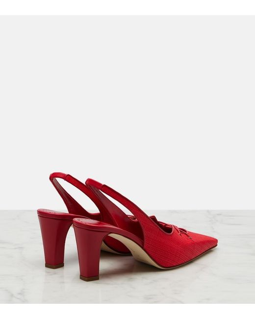 Manolo Blahnik Red Montbalo Raffia Slingback Pumps