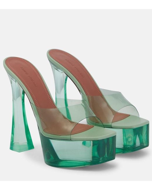 AMINA MUADDI Green Dalida Pvc Platform Mules