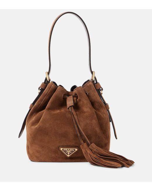 Prada Brown Small Suede Bucket Bag