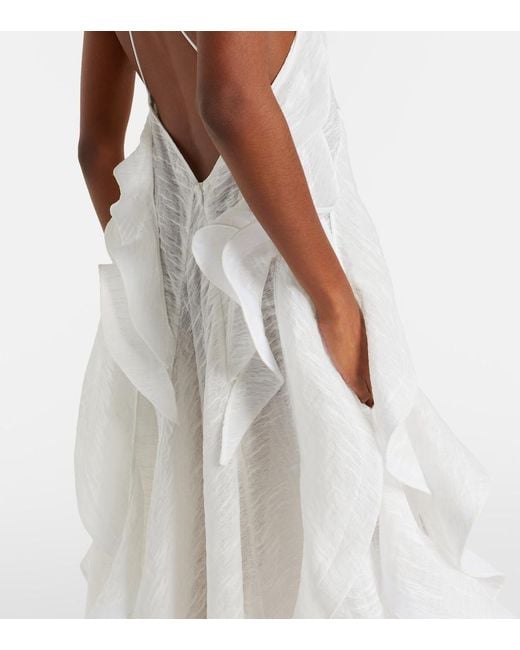 Maticevski White Délice Wave Ruffled Maxi Dress