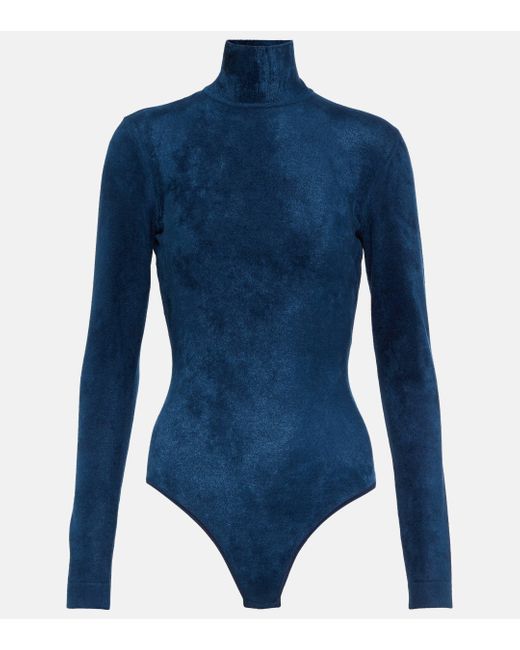 Alaïa Blue Turtleneck Velvet Bodysuit