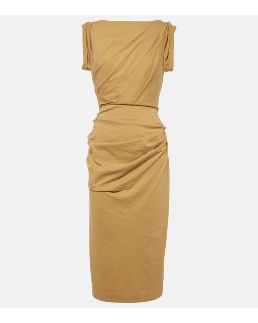Dries Van Noten Metallic Gathered Cotton Jersey Midi Dress