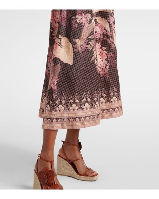 Zimmermann Brown Illuminate Floral Linen Midi Dress