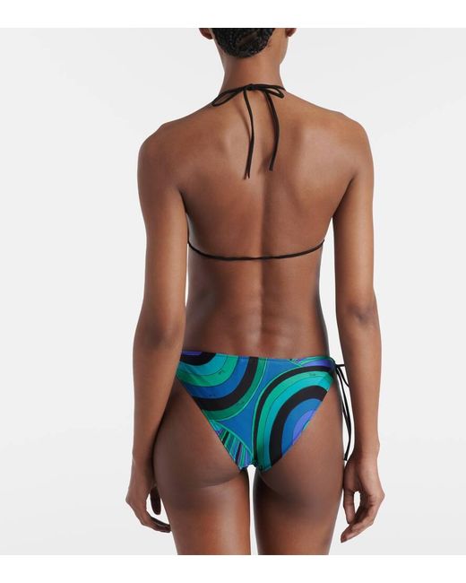 Top Bikini Iride Con Stampa di Emilio Pucci in Blue