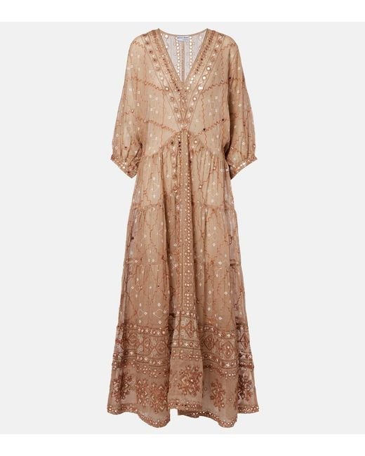 Juliet Dunn Natural Embellished Cotton Maxi Dress