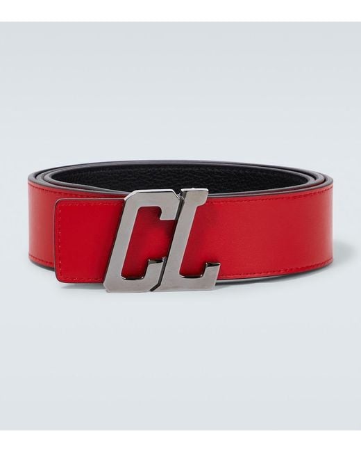 Christian Louboutin Red Cl Logo Reversible Leather Belt for men