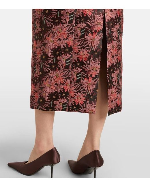 Markarian Red Acacia Floral Brocade Cocktail Dress